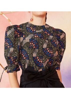 Ulla Johnson Etta Top Puff Tie Sleeve Cotton Blouse Army Women's 8